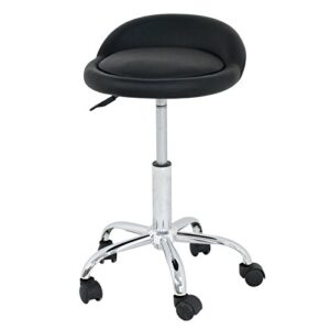 jupiterforce 24” adjustable rolling stool 360 degree swivel salon office massage medical facial spa stool chair with wheels backrest pu cushion gas lift stool (black)