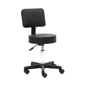 black pu leather round stool plastic flat foot bar stool with backrest,adjustable hydraulic rolling stool, spa drafting salon tattoo work office massage stools swivel task chair