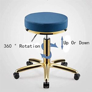 Little Poor Rolling Stool Swivel Salon Beauty Chair Adjustment Hairdresser Round Leather Cushion with Wheels and Gold Stainless Steel Base for Spa Work Office Massage Manicure Tattoo Task Chair,Black