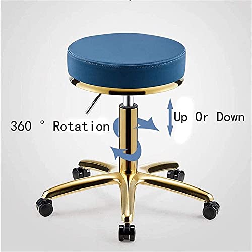 Little Poor Rolling Stool Swivel Salon Beauty Chair Adjustment Hairdresser Round Leather Cushion with Wheels and Gold Stainless Steel Base for Spa Work Office Massage Manicure Tattoo Task Chair,Black