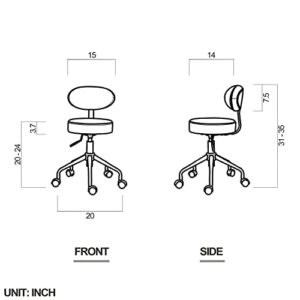 DR.LOMILOMI Swivel Rolling Hydraulic Height Adjustable Stool 503 for Clinic Nursing Spas Beauty Salons Dentists Home Office (Standard, with Backrest, Black)