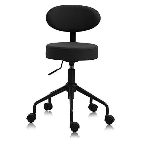 DR.LOMILOMI Swivel Rolling Hydraulic Height Adjustable Stool 503 for Clinic Nursing Spas Beauty Salons Dentists Home Office (Standard, with Backrest, Black)