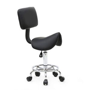 saddle stool?adjustable rolling ergonomic seat style saddle stool chair with back support and footrest for clinic dentist spa massage salons studio?black