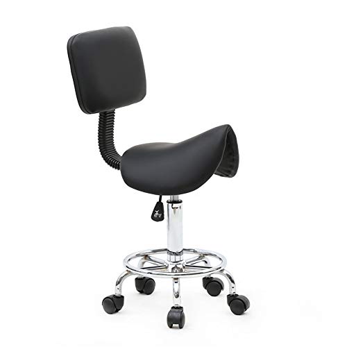 Saddle Stool?Adjustable Rolling Ergonomic Seat Style Saddle Stool Chair with Back Support and Footrest for Clinic Dentist Spa Massage Salons Studio?Black