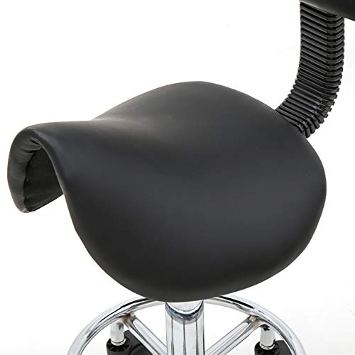 Saddle Stool?Adjustable Rolling Ergonomic Seat Style Saddle Stool Chair with Back Support and Footrest for Clinic Dentist Spa Massage Salons Studio?Black