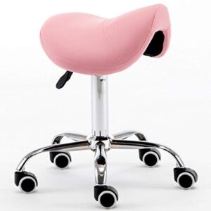 yogafa saddle stool rolling chair, for medical massage salon kitchen spa drafting, adjustable hydraulic stool with wheels (no backrest),pink