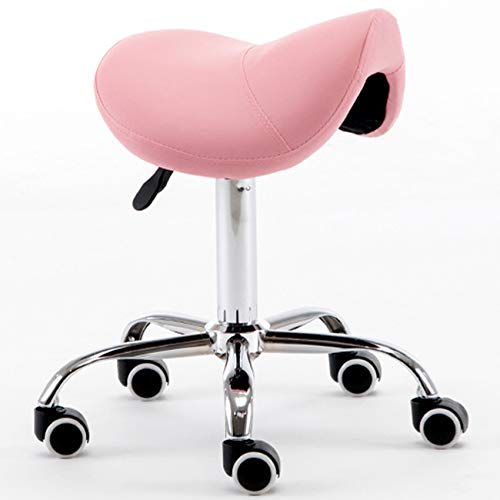 Yogafa Saddle Stool Rolling Chair, for Medical Massage Salon Kitchen Spa Drafting, Adjustable Hydraulic Stool with Wheels (no Backrest),Pink