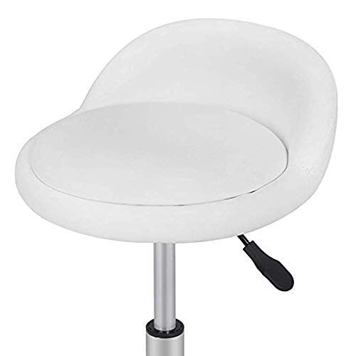 HomGarden Adjustable Hydraulic Rolling Swivel Stool for Massage Salon Office Facial Spa Medical Tattoo Chair Stool w/Backrest Cushion & Wheels (White 1pcs)