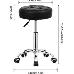 KKTONER Round Rolling Stool Chair PU Leather Height Adjustable Shop Stool Swivel Drafting Work SPA Salon Stools with Wheels Office Chair (Black)