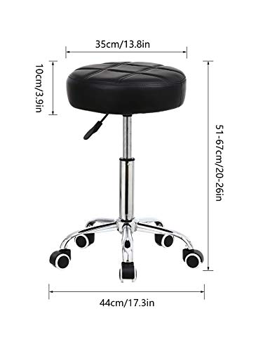 KKTONER Round Rolling Stool Chair PU Leather Height Adjustable Shop Stool Swivel Drafting Work SPA Salon Stools with Wheels Office Chair (Black)