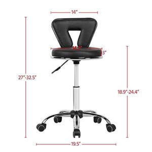 Yaheetech Rolling Swivel Salon Stool Chair Height Adjustable Home Spa Massage Manicure Facial Stool with Backrest and Wheels Black - 2PCS