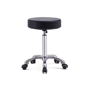 grace & grace height adjustable rolling swivel stool chair with wheels and round seat heavy duty metal base for salon,massage, factory, shop (no backrest with casters-classic flat,black)