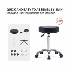 Grace & Grace Height Adjustable Rolling Swivel Stool Chair with Wheels and Round Seat Heavy Duty Metal Base for Salon,Massage, Factory, Shop (No Backrest with Casters-Classic Flat,Black)