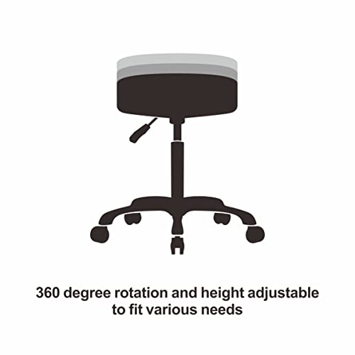 Grace & Grace Height Adjustable Rolling Swivel Stool Chair with Wheels and Round Seat Heavy Duty Metal Base for Salon,Massage, Factory, Shop (No Backrest with Casters-Classic Flat,Black)