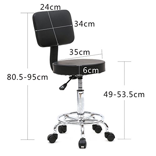 Kcelarec Swivel Salon Stool Chair with Back Support Adjustable Hydraulic Rolling Stool with Backrest for Beauty Barber Tattoo Massage (Style 2-Black)