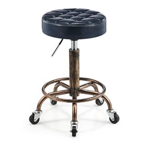 adjustable office stool with wheels，saddle chair stool with blue pu synthetic leather seat，adjustable height 48-58 cm，supported weight 160 kg，guitar stools chairsfor clinic dentist spa massage salons