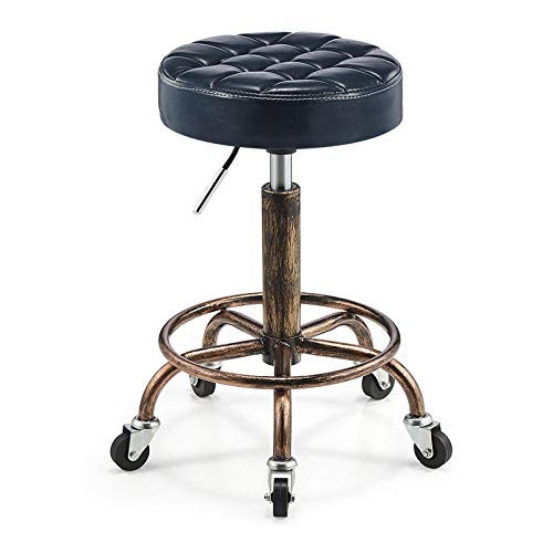 Adjustable Office Stool with Wheels，Saddle Chair Stool with Blue PU Synthetic Leather Seat，Adjustable Height 48-58 cm，Supported weight 160 Kg，Guitar Stools Chairsfor Clinic Dentist Spa Massage Salons