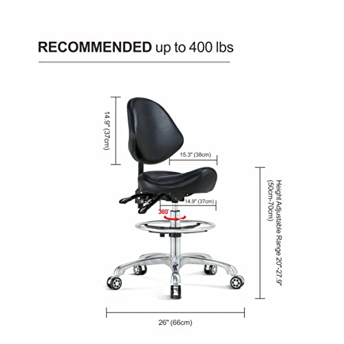 Kastele KASTELE Ergonomic Saddle Stool Swivel Rolling Saddle Chair Hydraulic Adjustable Stool with with Backrest