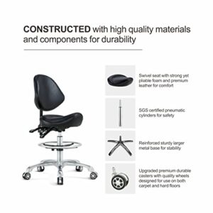 Kastele KASTELE Ergonomic Saddle Stool Swivel Rolling Saddle Chair Hydraulic Adjustable Stool with with Backrest