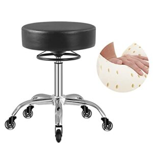 mineloff rolling stool with wheels 400lbs weight capacity,heavy duty lash chair adjustable for tatoo lab massage salon spa drafting nail teach,360 swivel,leather,thick seat padding (black)