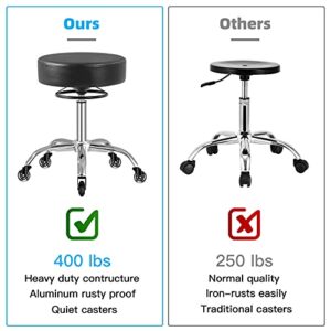 Mineloff Rolling Stool with Wheels 400lbs Weight Capacity,Heavy Duty Lash Chair Adjustable for Tatoo Lab Massage Salon Spa Drafting Nail Teach,360 Swivel,Leather,Thick Seat Padding (Black)