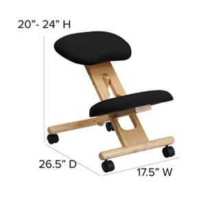 EMMA + OLIVER Mobile Wooden Ergonomic Kneeling Office Chair in Black Fabric