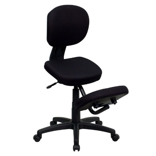 EMMA + OLIVER Mobile Ergonomic Kneeling Posture Task Office Chair in Black Fabric