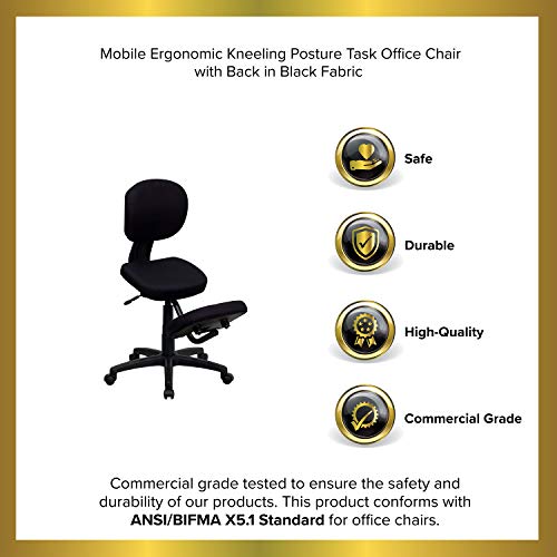 EMMA + OLIVER Mobile Ergonomic Kneeling Posture Task Office Chair in Black Fabric