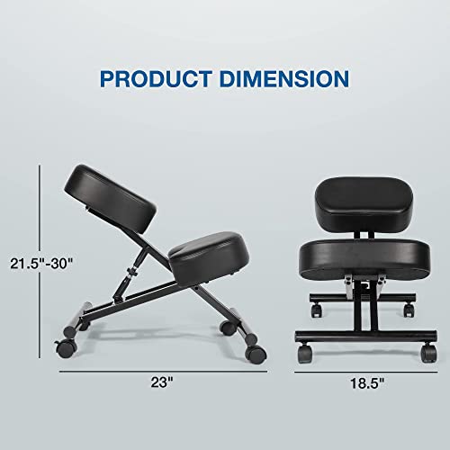 Ergonomic Kneeling Chair with Wheels, Adjustable Stool for Home&Office, w/4” Thickened Cushion and Adjustable Height, Build Healthy Back & Upright Posture