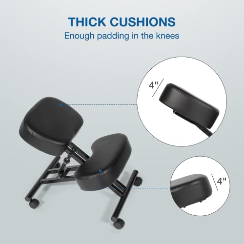 Ergonomic Kneeling Chair with Wheels, Adjustable Stool for Home&Office, w/4” Thickened Cushion and Adjustable Height, Build Healthy Back & Upright Posture