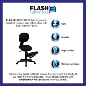 Flash Furniture Mobile Ergonomic Kneeling Posture Task Office Chair with Back in Black Fabric