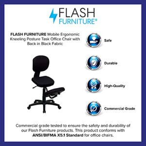 Flash Furniture Mobile Ergonomic Kneeling Posture Task Office Chair with Back in Black Fabric