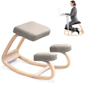 kneeling chair, ergonomic rocking kneel seat mobile, relieving stress backs neck pain, posture correcting wood knee stool for home office good posture computer stool,gray