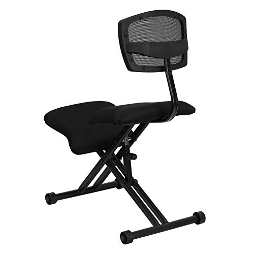 Flash Furniture Ergonomic Kneeling Office Chair with Back in Black Mesh and Fabric