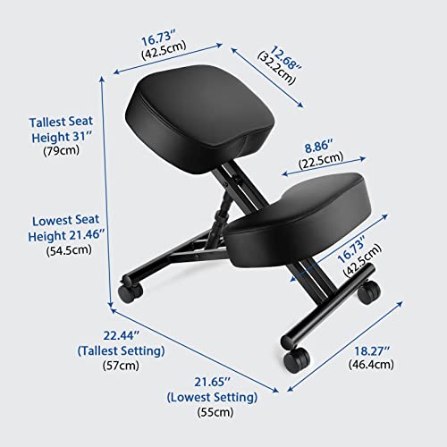 Kneeling Chair Ergonomic for Office, Adjustable Stool for Home and Office - Improve Your Posture with an Angled Seat - Thick Comfortable Moulded Foam Cushions - Brake and Smooth Gliding Casters