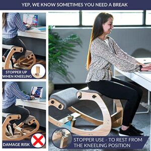 NYPOT Ergonomic Kneeling Chair - Adjustable Rocking Knee Chair Posture Chair - Wooden Office Chair for Back Pain Relief - Kneeling Stool and Angled Chair - Small Chair, Desk Chair for Home and Office