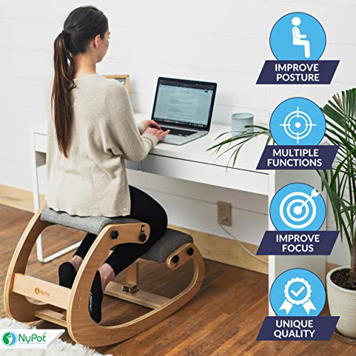 NYPOT Ergonomic Kneeling Chair - Adjustable Rocking Knee Chair Posture Chair - Wooden Office Chair for Back Pain Relief - Kneeling Stool and Angled Chair - Small Chair, Desk Chair for Home and Office