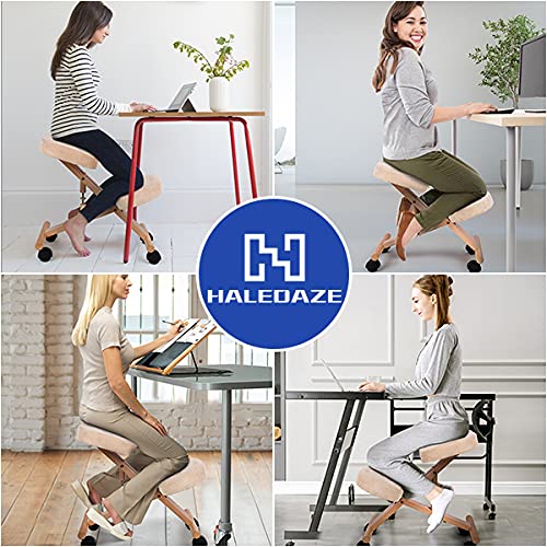 HALEDAZE Adjustable Wooden Ergonomic Kneeling Chair Home Office Computer Chair for Relieve Pain with Beige Fabric