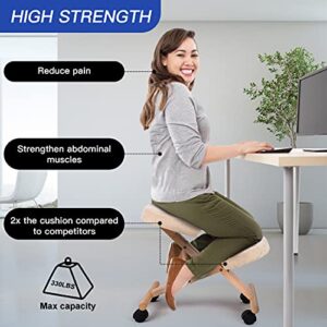 HALEDAZE Adjustable Wooden Ergonomic Kneeling Chair Home Office Computer Chair for Relieve Pain with Beige Fabric