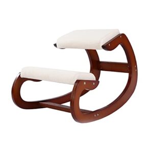 ergonomic kneeling chair birch computer stool relax your knees with sponge cushion, easy to assemble improve sitting posture for home office (walnut)