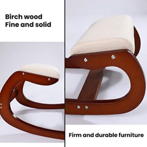 Ergonomic Kneeling Chair Birch Computer Stool Relax Your Knees with Sponge Cushion, Easy to Assemble Improve Sitting Posture for Home Office (Walnut)