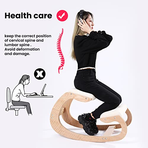 Ergonomic Kneeling Chair Birch Computer Stool Relax Your Knees with Sponge Cushion, Easy to Assemble Improve Sitting Posture for Home Office (Walnut)