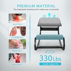 Ergonomic Rocking Kneeling Chair, Upright Posture Stool for Home Office Meditation, Gray Linen Cushion