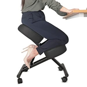 ergonomic kneeling chair home office chairs thick cushion pad flexible seating rolling adjustable work desk stool improve posture now & neck pain – comfortable knees and straight back