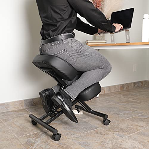 Ergonomic Kneeling Chair Home Office Chairs Thick Cushion Pad Flexible Seating Rolling Adjustable Work Desk Stool Improve Posture Now & Neck Pain - Comfortable Knees and Straight Back