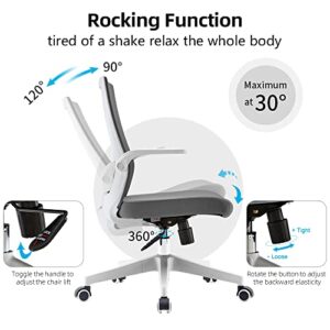 SIHOO Ergonomic Office Chair, Swivel Desk Chair Height Adjustable Mesh Back Computer Chair with Lumbar Support, 90° Flip-up Armrest (Grey)