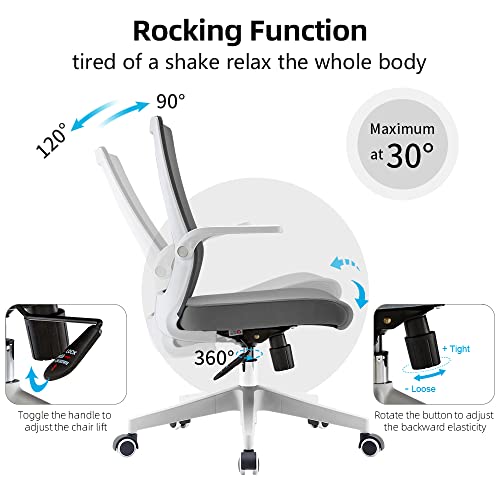 SIHOO Ergonomic Office Chair, Swivel Desk Chair Height Adjustable Mesh Back Computer Chair with Lumbar Support, 90° Flip-up Armrest (Grey)