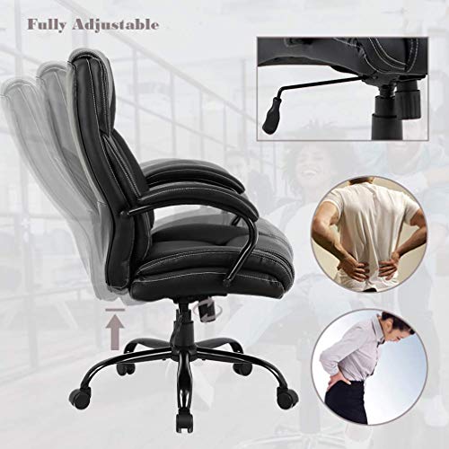 Big & Tall Executive Office Chair Heavy Duty 500LBS Computer Desk Chair Ergonomic High Back Task Rolling Swivel Chair with Lumbar Support Armrest PU Leather Office Chair for Heavy People, Black