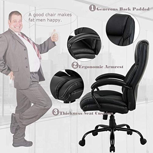 Big & Tall Executive Office Chair Heavy Duty 500LBS Computer Desk Chair Ergonomic High Back Task Rolling Swivel Chair with Lumbar Support Armrest PU Leather Office Chair for Heavy People, Black