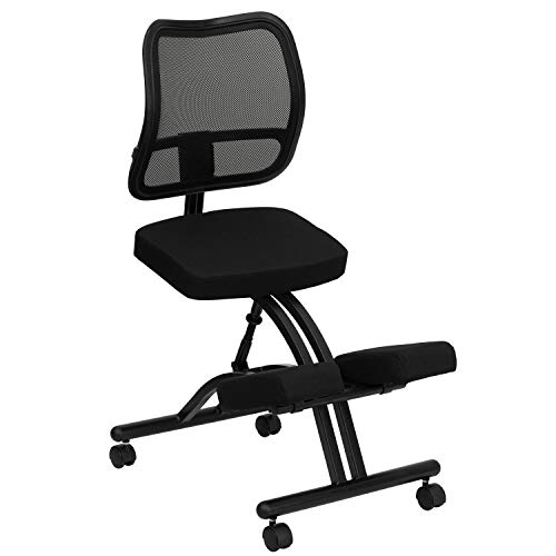 Flash Furniture Mobile Ergonomic Kneeling Office Chair with Black Mesh Back